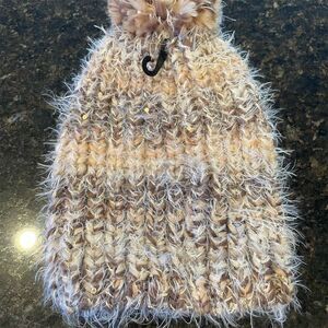 *3/$15 Amanda Blu Women's Metallic Winter Hat Beige Pom Pom One Size
